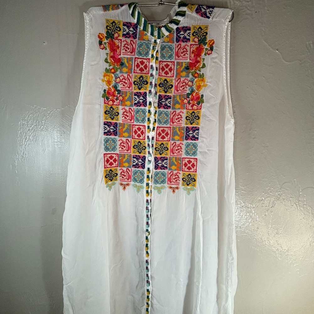 Johnny Was Torreya embroidered sleeveless tunic/ cover up Dress